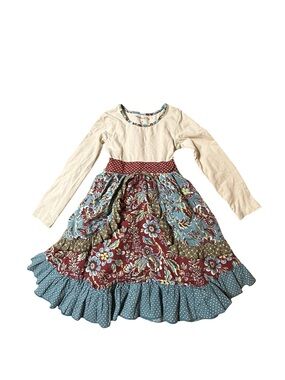 Mustard Pie Girls Fit & Flare Floral Dress, Long Sleeve, Size 5, Knee Length